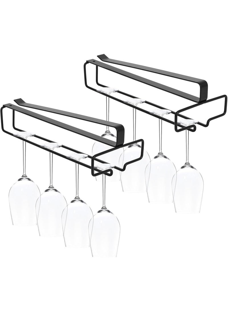 2pcs Wine Glass Racks Under Cabinet, Hanging Stemware Rack Holder, Champagne Goblets Storage Organiser, Wine Glass Holder for Bar Kitchen (Black) - Image 1